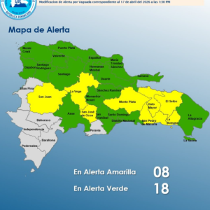COE Mantiene 8 Provincias en Alerta Amarilla y 17 en Verde por Lluvias y Tormentas Eléctricas