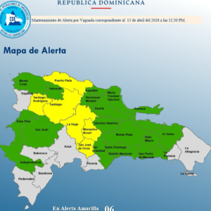 El COE Mantiene Alerta Amarilla en 6 Provincias y Alerta Verde en 17 Más, Incluyendo el Distrito Nacional