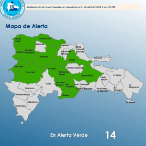 COE coloca 14 provincias en alerta verde por lluvias y tormentas eléctricas