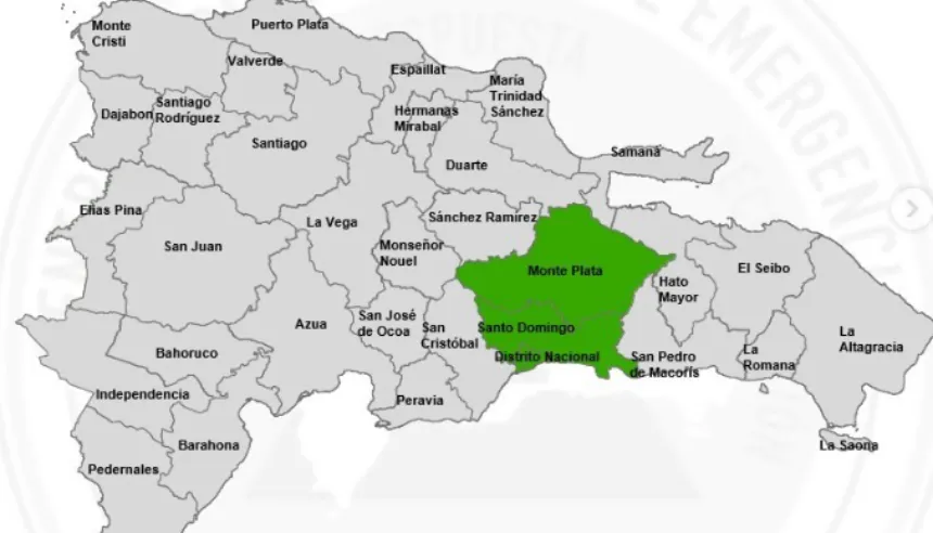 Mapa institucional donde el COE emite alerta verde por lluvias en el país.